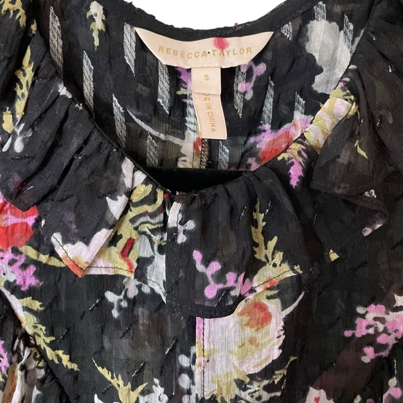 REBECCA TAYLOR | $550 Bouquet Floral Silk Smocked Dress, Size Small - Picture 7 of 11